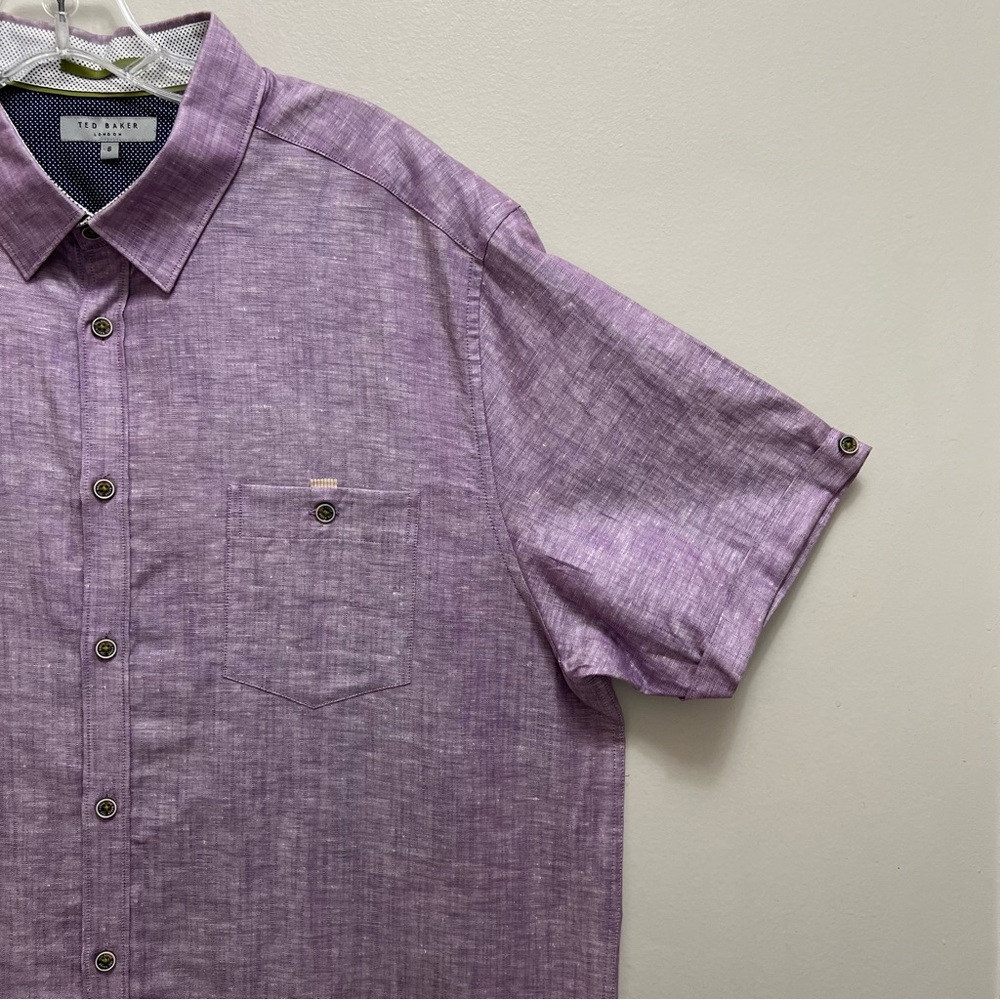 Ted Baker London Men’s Linen Cotton Shirt Button Down Short Sleeve Purple XXL - Picture 4 of 9